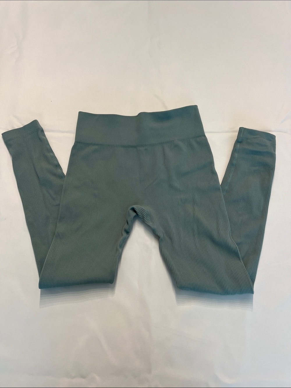 Womens Ribbed High-Waist Leggings in Sage Green